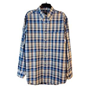 Jos A Bank Traveler’s Collection Shirt Men’s Large Blue Plaid Wrinkle Resistant